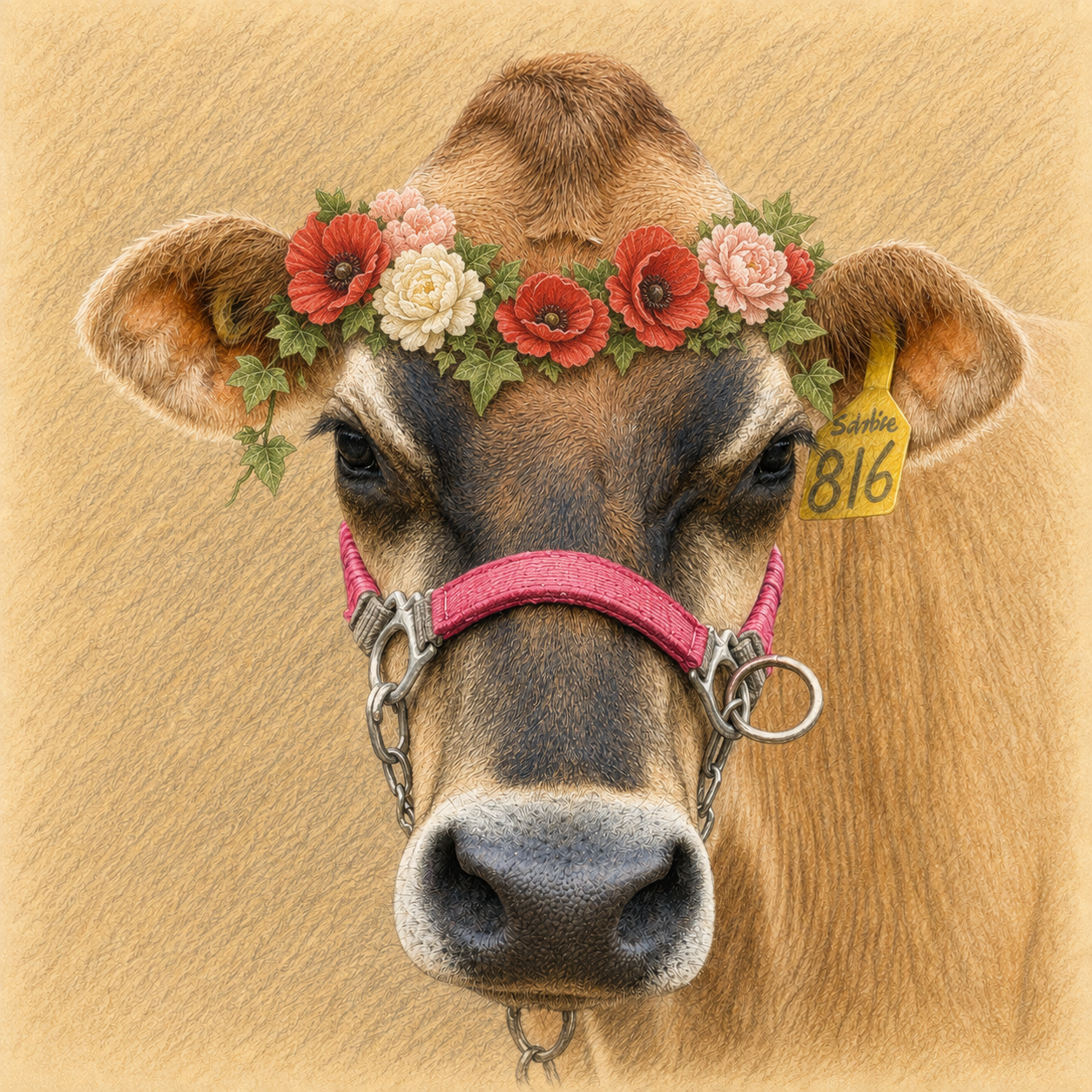 Golden Berry, the Irish Acres cow who introduces the Frequently Asked Questions page